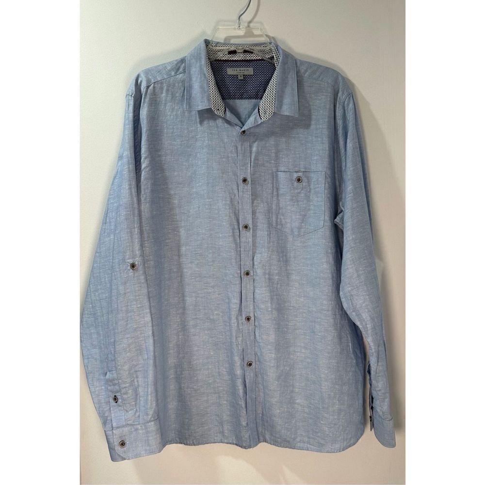 Ted Baker London men’s blue button long sleeve shirt flip cuffs size 2XL #5-1096